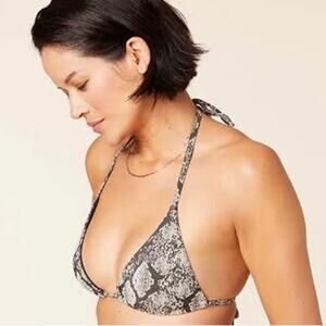 andie swim string bikini top snake print grey and cream women small